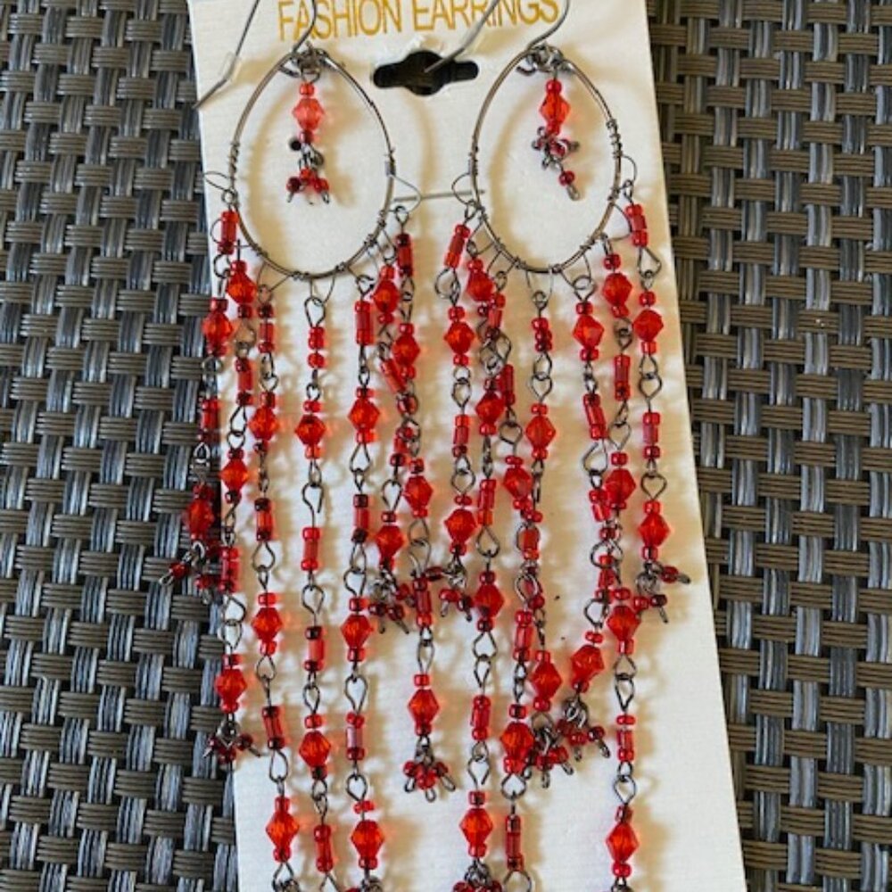 New Dangling Red and Silver Beaded Fashion Earrings